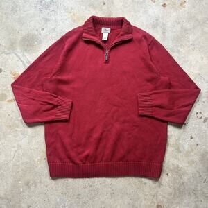VTG Red L.L. Bean Cotton Knit Quarter 1/4 Zip Sweater Size XL